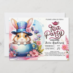 Pink Bunny Tee Party Babydusche Einladung
