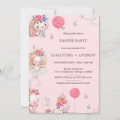 Pink Bunny Themed Diaper Party Einladung (Vorderseite)