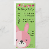 Pink Bunny und Blume Geburtstag Einladung (Vorne/Hinten)