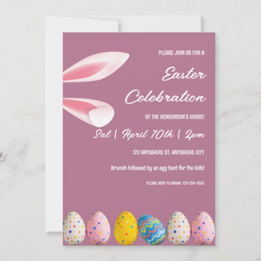 Pink Bunny und Eier Osterbrunch und Eierjagd Einladung (Vorderseite)