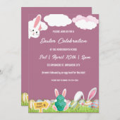 Pink Bunny und Eier Osterbrunch und Eierjagd Einladung (Vorne/Hinten)