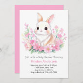 Pink Bunny's Whimsical Woodland Girl Babydusche Einladung (Vorne/Hinten)