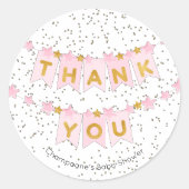 Pink Bunting Flags Gold Danke Runder Aufkleber (Vorderseite)