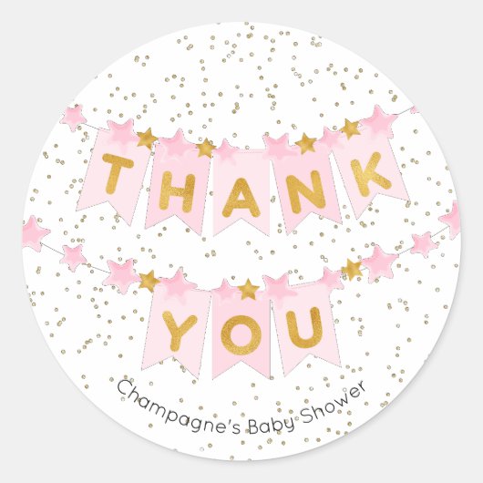 Pink Bunting Flags Gold Danke Runder Aufkleber (Vorderseite)