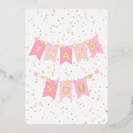 Pink Bunting Flags Gold Foil Danke Karte
