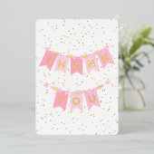 Pink Bunting Flags Gold Foil Danke Karte (Stehend vorne)