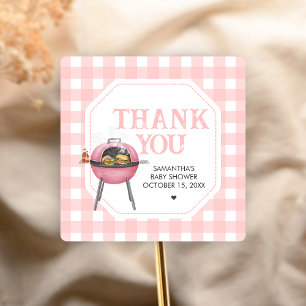 Pink Burger BBQ Baby Shower Quadratischer Aufkleber