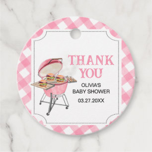 Pink Burger GRILLEN Baby Dusche Runde Geschenkanhänger