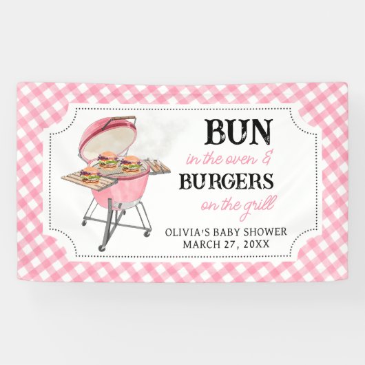 Pink Burger GRILLEN Babydusche Banner (Horizontal)