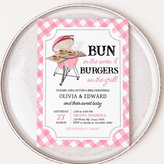 Pink Burger GRILLEN Babydusche Einladung