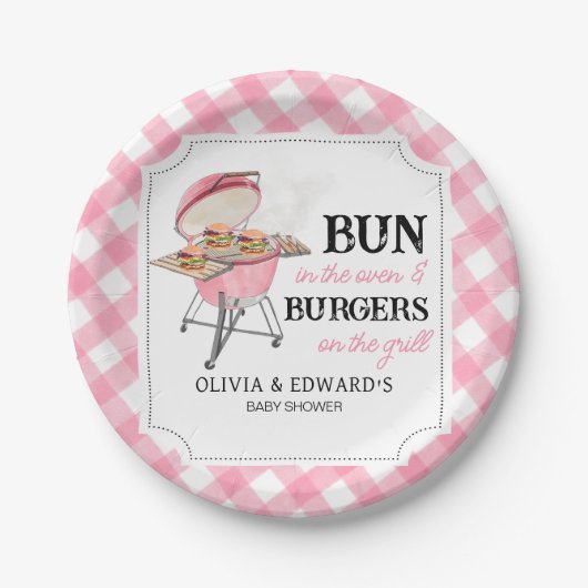 Pink Burger GRILLEN Babydusche Pappteller (Vorderseite)