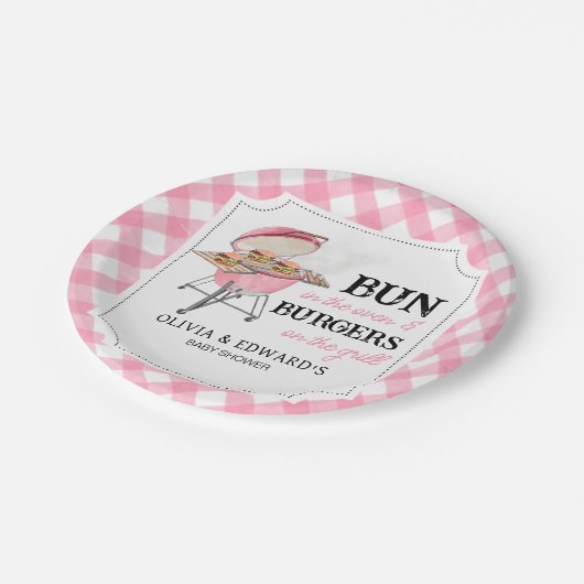 Pink Burger GRILLEN Babydusche Pappteller (Schrägansicht)