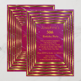 Pink Burgund 50. Geburtstagsparty Gold Einladung