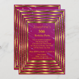 Pink Burgund 50. Geburtstagsparty Gold Einladung