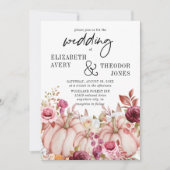 Pink Burgund Autumn Pumpkin Floral Wedding Invita Einladung (Vorderseite)