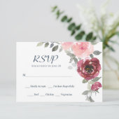 Pink Burgund Blume Grüne Wasserfarbenhochzeit RSVP Karte (Stehend Vorderseite)