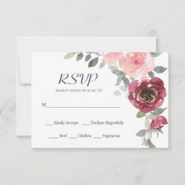 Pink Burgund Blume Grüne Wasserfarbenhochzeit RSVP Karte