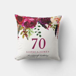 Pink & Burgund Boho Floral 70. Geburtstagsgeschenk Kissen