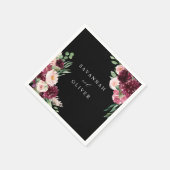 Pink & Burgund Floral 7 Name - Black Napkins Serviette (Ecke)
