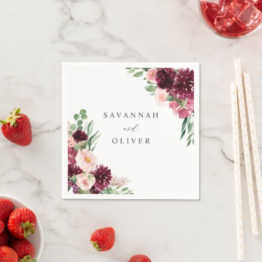 Pink & Burgund Floral 7 Name Napkins Serviette (Beispiel)