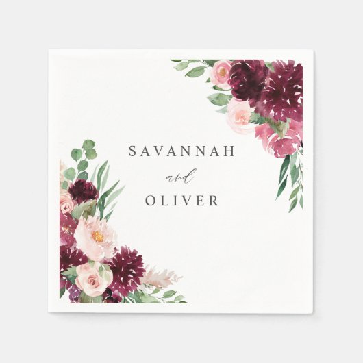 Pink & Burgund Floral 7 Name Napkins Serviette (Vorderseite)