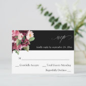 Pink & Burgund Floral 7 no Meere UAWG V2 - Schwarz RSVP Karte (Stehend Vorderseite)