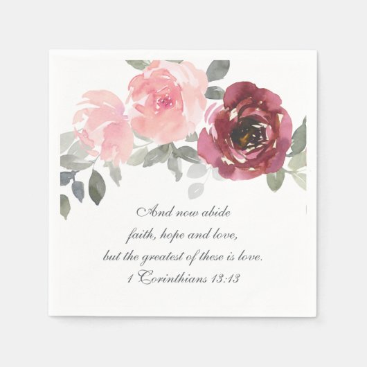 Pink Burgund Gray Floral Bible Verse Hochzeit Serviette (Vorderseite)