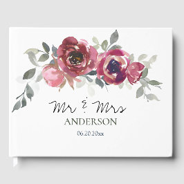 Pink Burgund Gray Floral Mr & Mrs Wedding Gästebuch