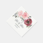Pink Burgund Gray Floral Mr & Mrs Wedding Serviette (Ecke)
