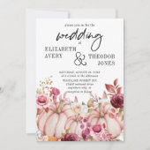 Pink Burgund Herbst Hochzeitskürbis Einladung (Vorderseite)