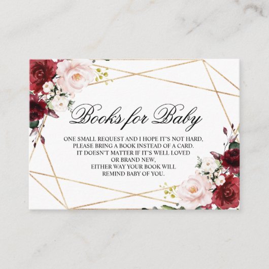 Pink & Burgund Rose Bücher für die Babyverpackungs Begleitkarte (Vorderseite)