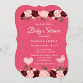 Pink & Burgund Rose Girl Baby Dusche Einladung (Vorne/Hinten)
