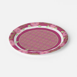 Pink Burgund Rose und Teller des Grünbuchs