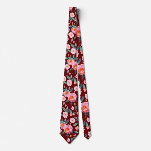 Pink Burgund Wasserfarben Rose Muster Hochzeit Krawatte (Vorderseite)