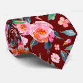 Pink Burgund Wasserfarben Rose Muster Hochzeit Krawatte (Gerollt)