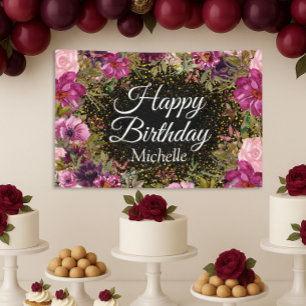 Pink Burgunder Gold Glitter Schwarz Alles Gute zum Banner
