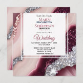 *~* PINK BURGUNDY Agate UAWG QR AR66 Wedding Einladung (Vorne/Hinten)