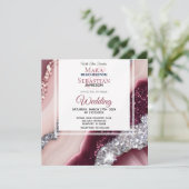 *~* PINK BURGUNDY Agate UAWG QR AR66 Wedding Einladung (Stehend Vorderseite)
