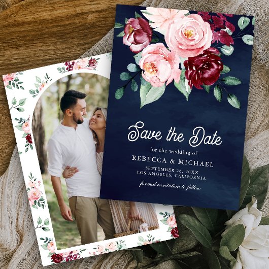 Pink Burgundy Blues Foto Navy Blue Wedding Save The Date