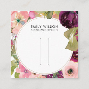 PINK BURGUNDY BLUSH FLORAL HAIR CLIP DISPLAY CARD QUADRATISCHE VISITENKARTE