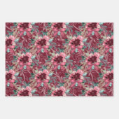 PINK BURGUNDY CHRISTMAS WATERCOLOR BLUME GESCHENKPAPIER SET (Vorderseite)