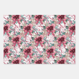 PINK BURGUNDY CHRISTMAS WATERCOLOR BLUME GESCHENKPAPIER SET