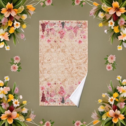 Pink Burgundy Cream Holiday Village Handtuch