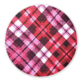 Pink Burgundy Diagonal Kariert Tartan Karo Keramikknauf