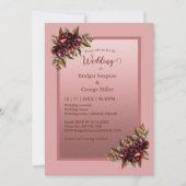 Pink Burgundy Floral Frame wedding Einladung (Vorderseite)