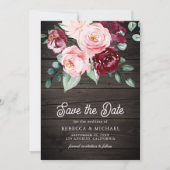 Pink Burgundy Foto Wood Wedding Save The Date (Vorderseite)
