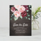 Pink Burgundy Foto Wood Wedding Save The Date (Stehend Vorderseite)