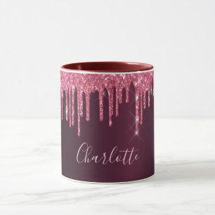Pink burgundy Glitzer Tropfen Namensskript Tasse