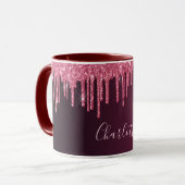 Pink burgundy Glitzer Tropfen Namensskript Tasse (Vorderseite Links)