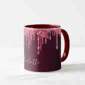 Pink burgundy Glitzer Tropfen Namensskript Tasse (VorderseiteRechts)